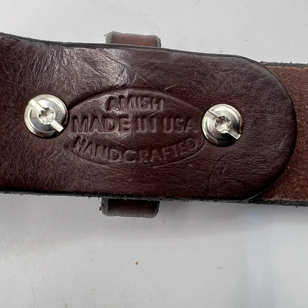 Amish Handcrafted Thick Leather Belt 36 Brown Silver Tone Buckle Grunge Work